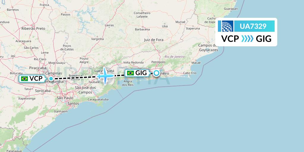 UA7329 United Airlines Flight Map: Campinas to Rio de Janeiro