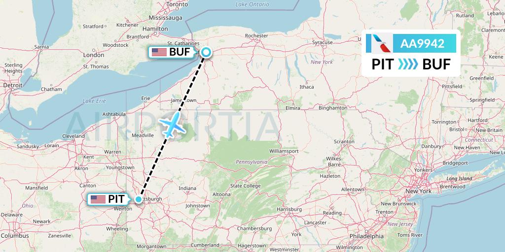 AA9942 American Airlines Flight Map: Pittsburgh to Buffalo