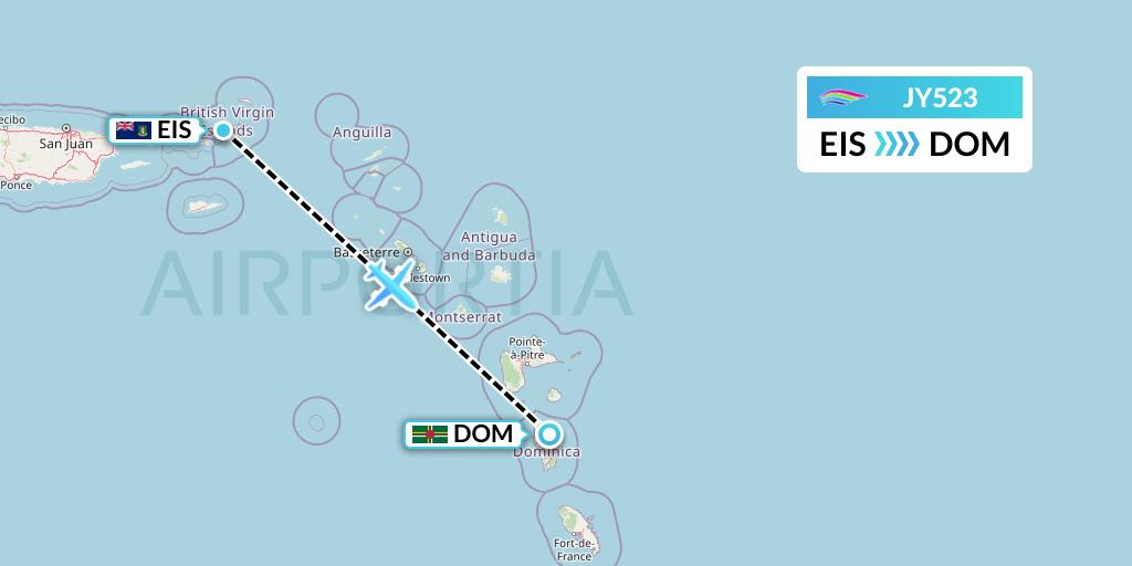 JY523 InterCaribbean Airways Flight Map: Beef Island to Dominica