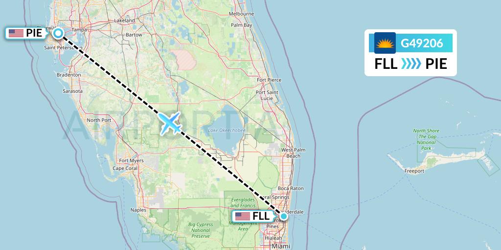 G49206 Allegiant Air Flight Map: Fort Lauderdale to St. Petersburg