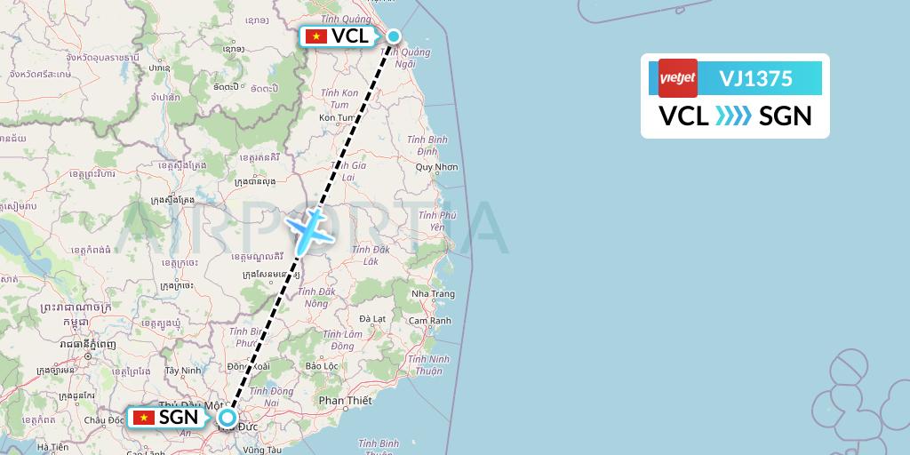 VJ1375 VietJet Air Flight Map: Chu Lai to Ho Chi Minh City