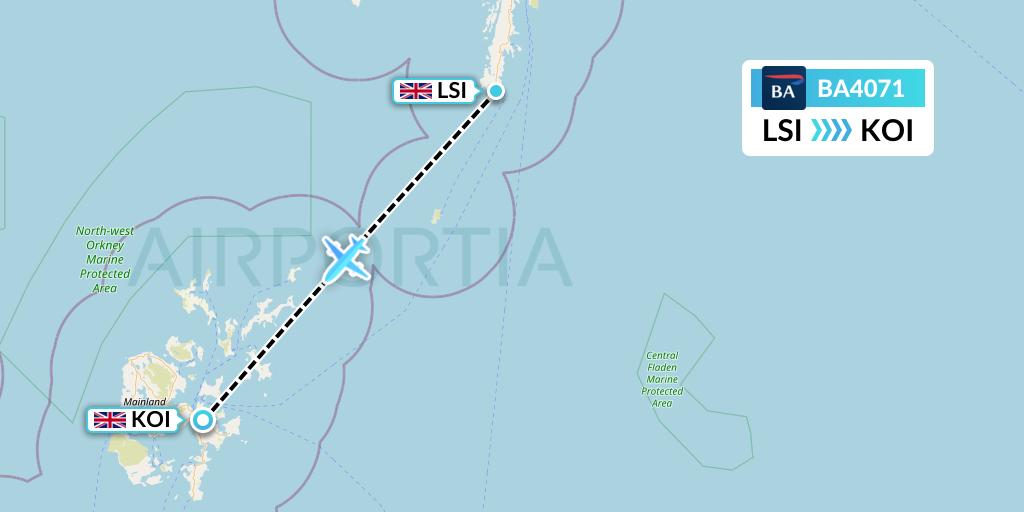 BA4071 British Airways Flight Map: Sumburgh to Kirkwall