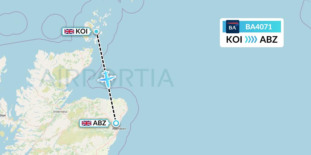 BA4071 British Airways Flight Map: Kirkwall to Aberdeen