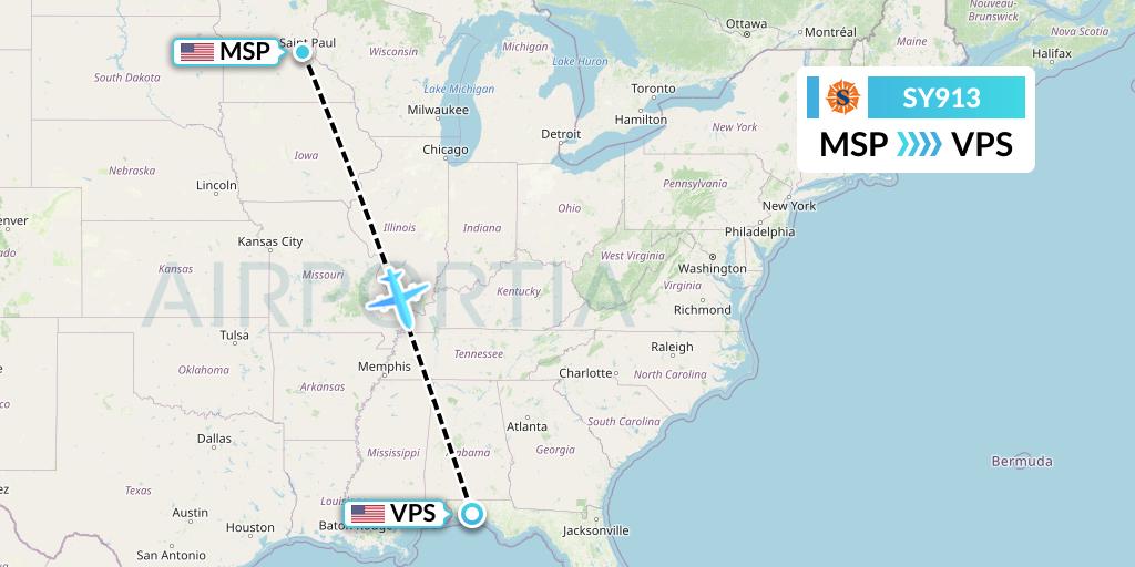 SY913 Sun Country Airlines Flight Map: Minneapolis to Valparaiso