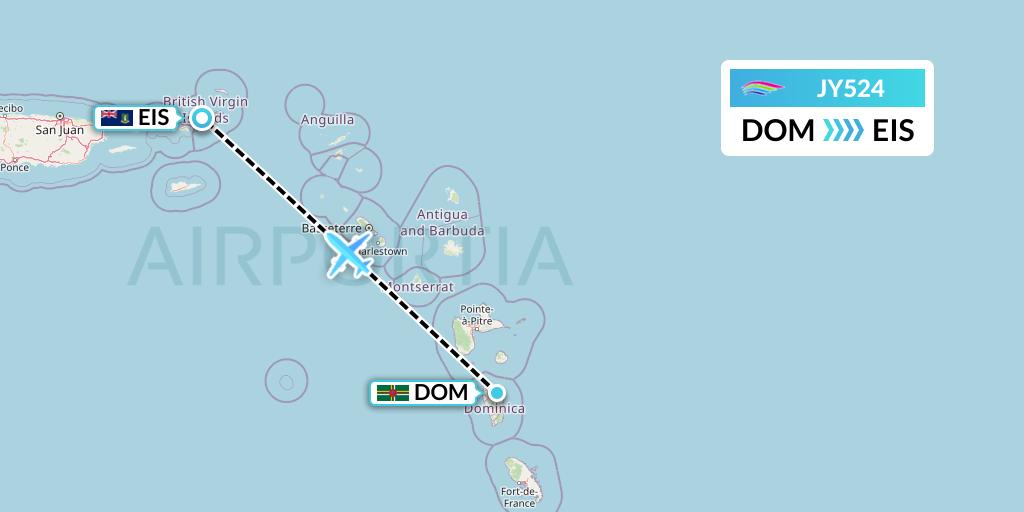 JY524 InterCaribbean Airways Flight Map: Dominica to Beef Island