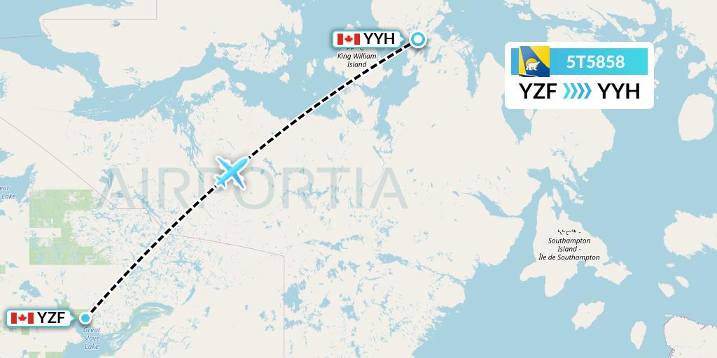 5T5858 Canadian North Flight Map: Yellowknife to Taloyoak