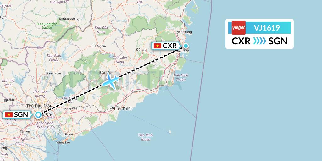 VJ1619 VietJet Air Flight Map: Nha Trang to Ho Chi Minh City