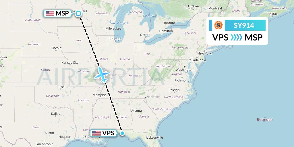 SY914 Sun Country Airlines Flight Map: Valparaiso to Minneapolis