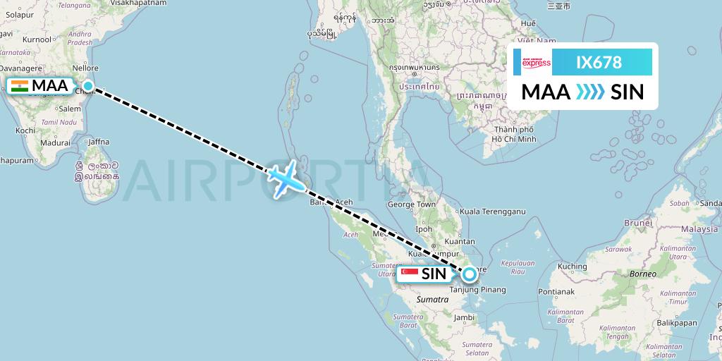 IX678 Air India Express Flight Map: Chennai to Singapore