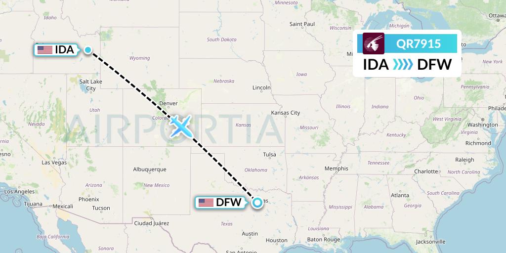 QR7915 Qatar Airways Flight Map: Idaho Falls to Dallas