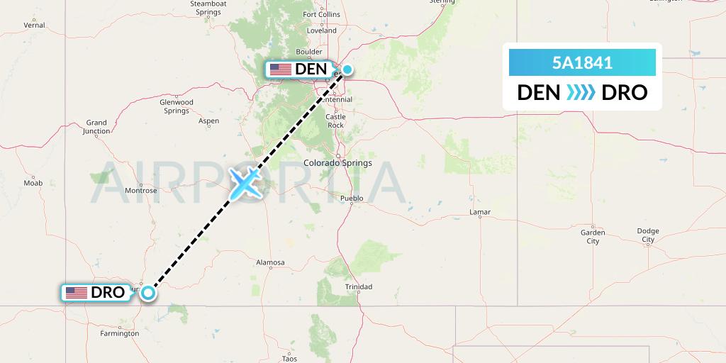 5A1841 Alpine Air Express Flight Map: Denver to Durango