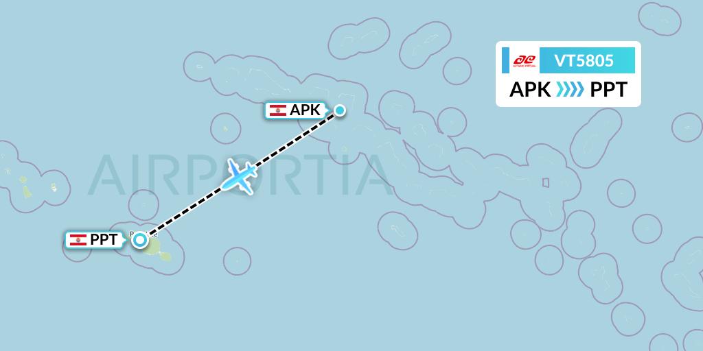 VT5805 Air Tahiti Flight Map: Apataki to Papeete