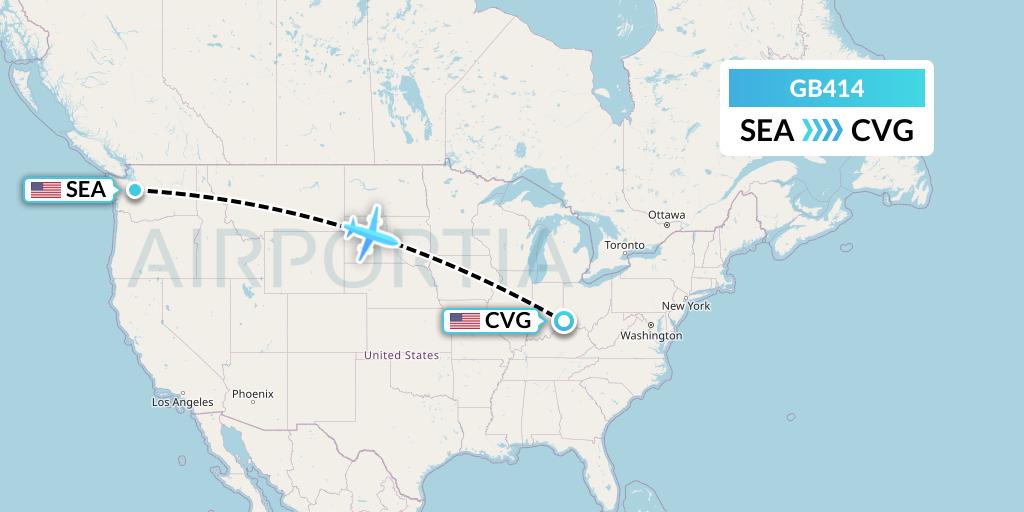 GB414 ABX Air Flight Map: Seattle to Cincinnati