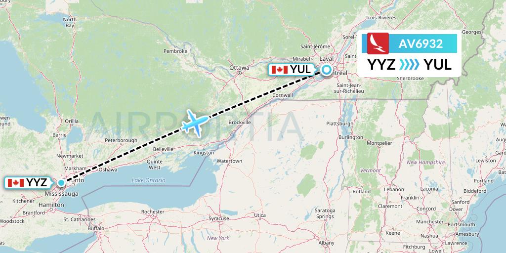 AV6932 Avianca Flight Map: Toronto to Montreal