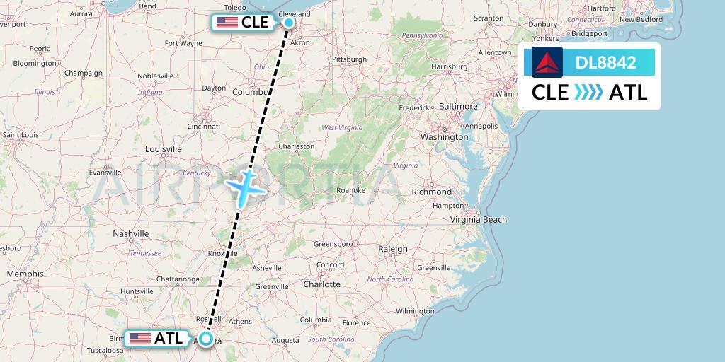 DL8842 Delta Air Lines Flight Map: Cleveland to Atlanta