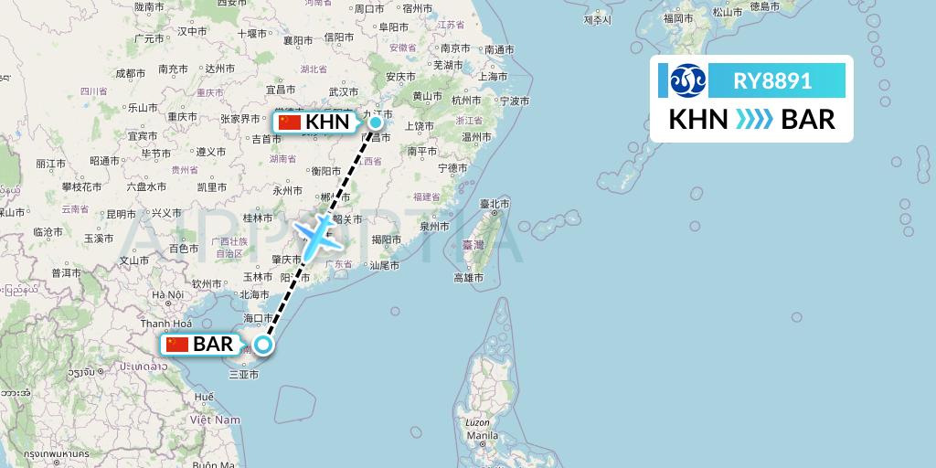 RY8891 Jiangxi Air Flight Map: Nanchang to Qionghai