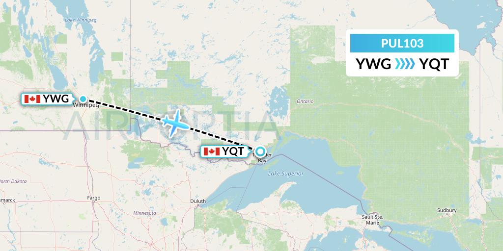 PUL103 Ornge Air Flight Map: Winnipeg to Thunder Bay