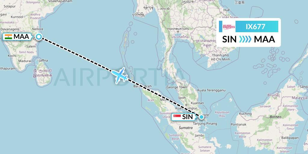 IX677 Air India Express Flight Map: Singapore to Chennai