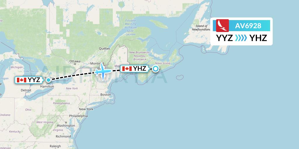 AV6928 Avianca Flight Map: Toronto to Halifax