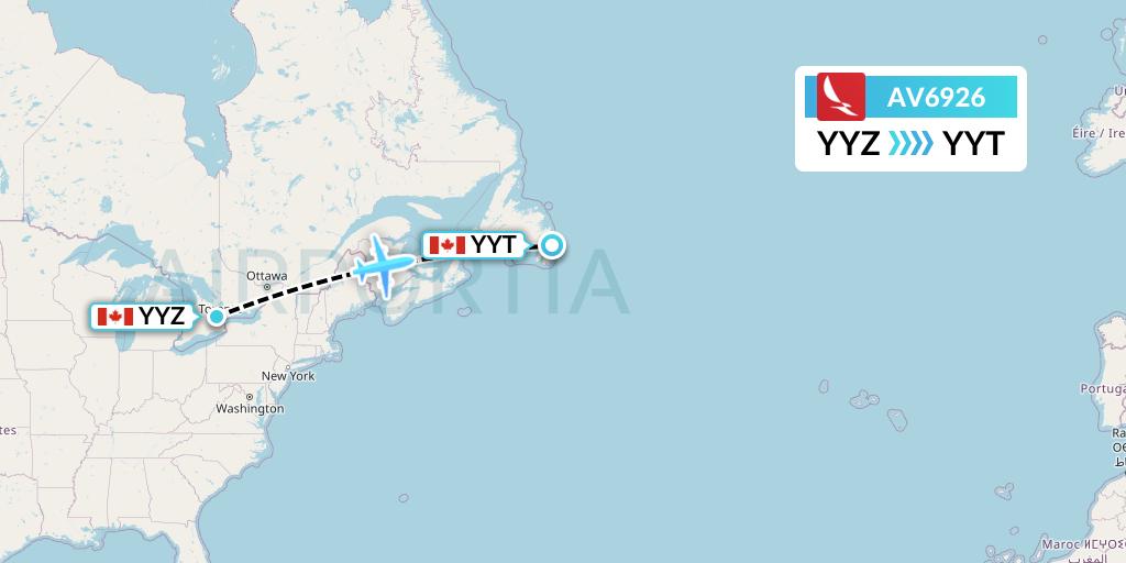 AV6926 Avianca Flight Map: Toronto to St. John's