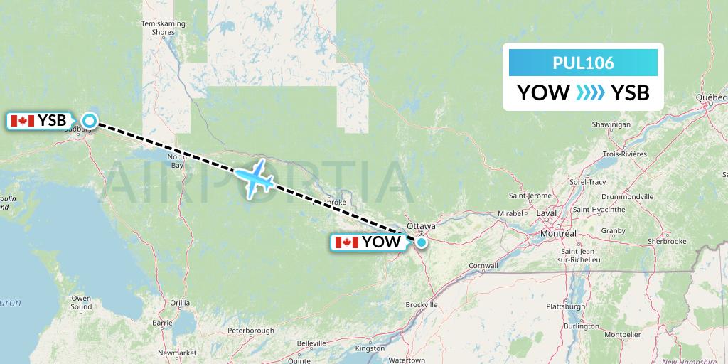 PUL106 Ornge Air Flight Map: Ottawa to Sudbury