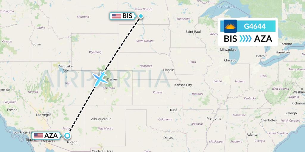 G4644 Allegiant Air Flight Map: Bismarck to Phoenix