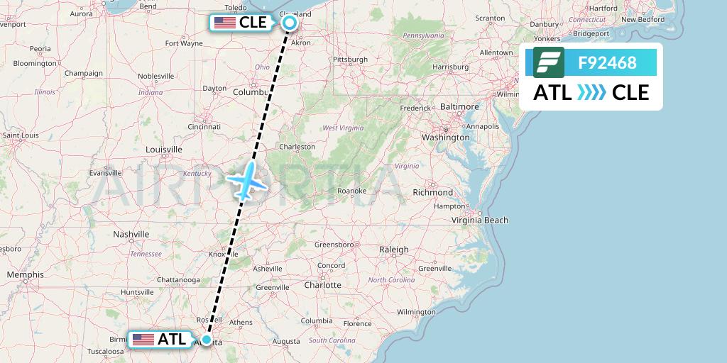 F92468 Frontier Airlines Flight Map: Atlanta to Cleveland