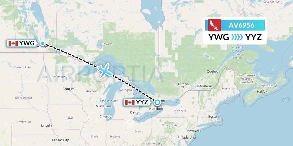 AV6956 Avianca Flight Map: Winnipeg to Toronto