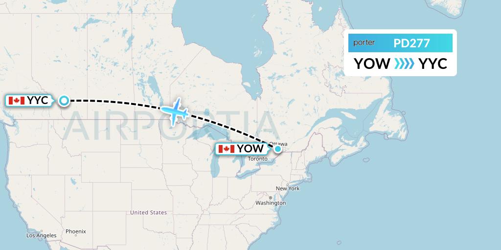 PD277 Porter Airlines Flight Map: Ottawa to Calgary