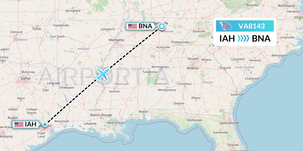 VA8143 Virgin Australia Flight Map: Houston to Nashville