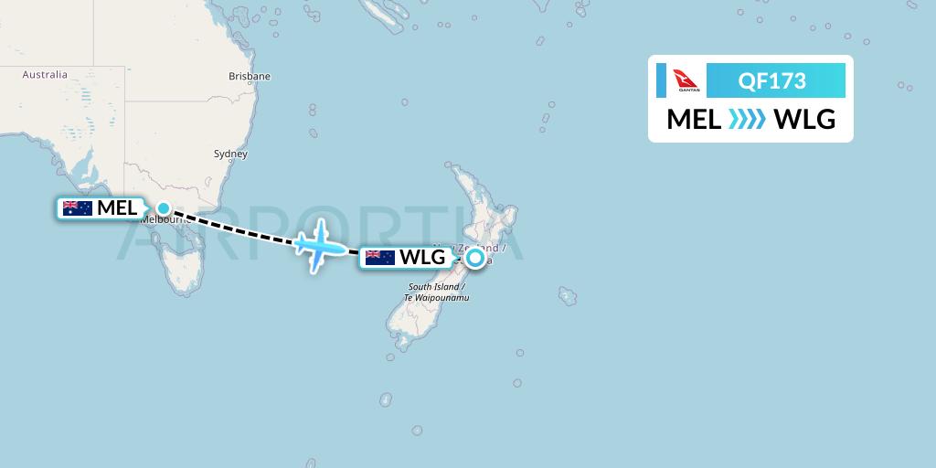 QF173 Qantas Flight Map: Melbourne to Wellington