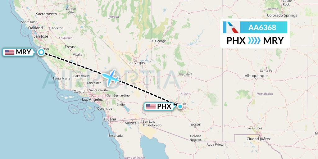 AA6368 American Airlines Flight Map: Phoenix to Monterey