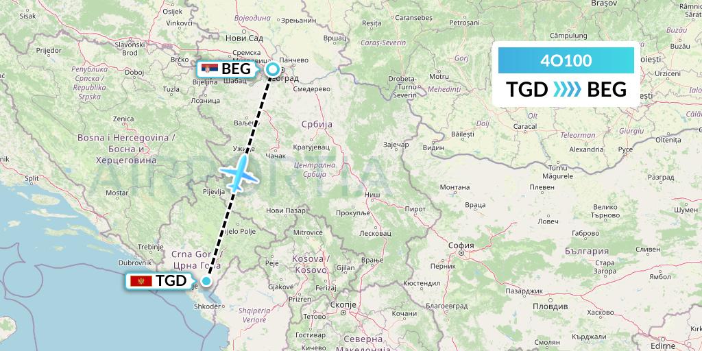 4O100 Air Montenegro Flight Map: Podgorica to Belgrade