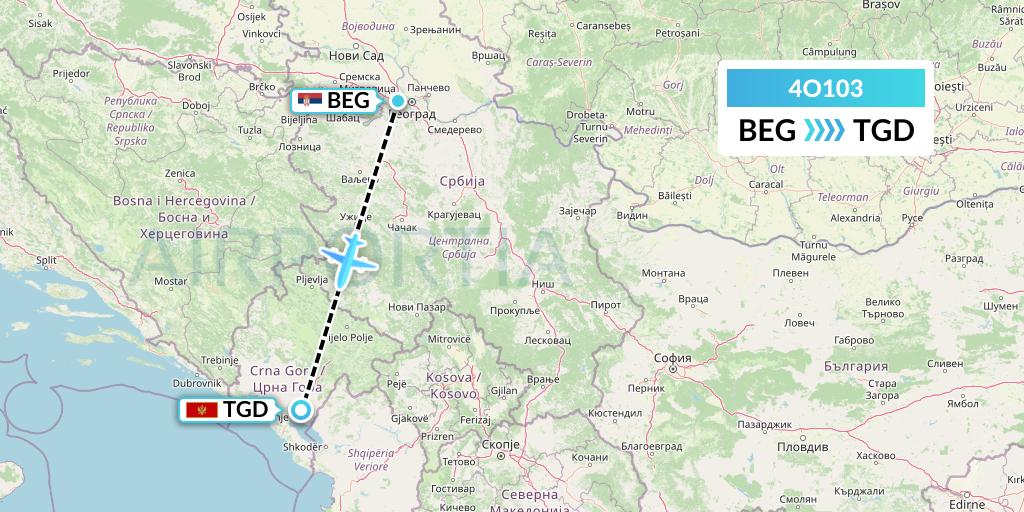 4O103 Air Montenegro Flight Map: Belgrade to Podgorica