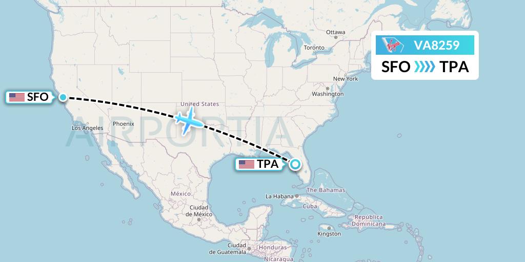 VA8259 Virgin Australia Flight Map: San Francisco to Tampa