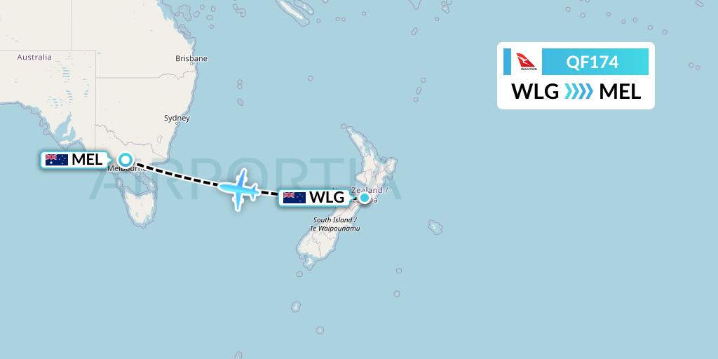 QF174 Qantas Flight Map: Wellington to Melbourne
