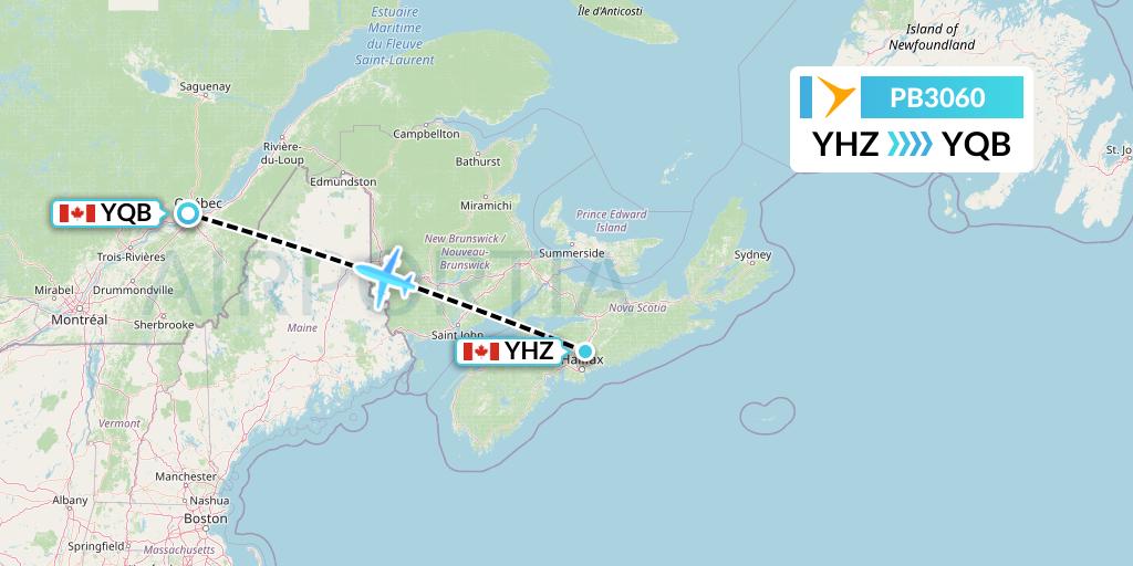 PB3060 PAL Airlines Flight Map: Halifax to Quebec
