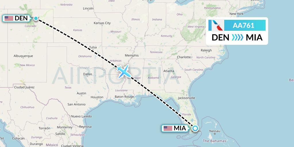 AA761 American Airlines Flight Map: Denver to Miami