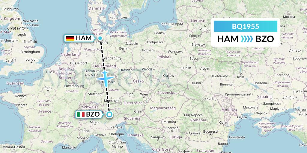 BQ1955 Skyalps Flight Map: Hamburg to Bolzano