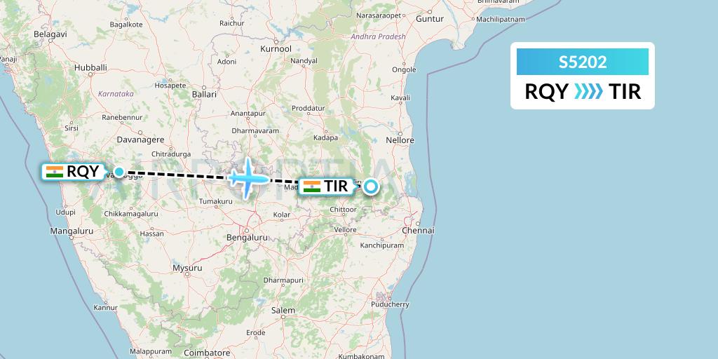 S5202 Star Air Flight Map: Bangalore to Tirupati