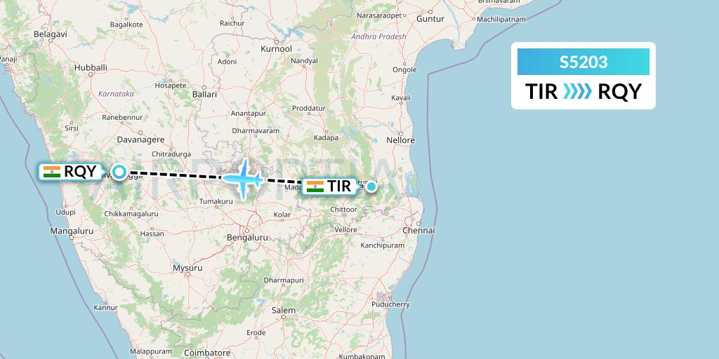 S5203 Star Air Flight Map: Tirupati to Bangalore