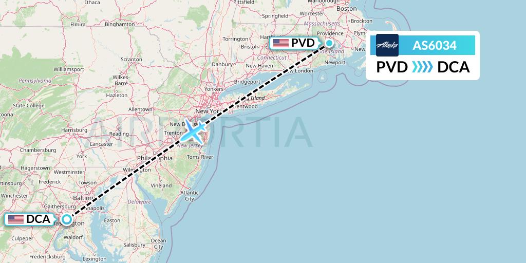 AS6034 Alaska Airlines Flight Map: Providence to Washington