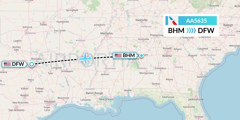 AA5635 American Airlines Flight Map: Birmingham to Dallas