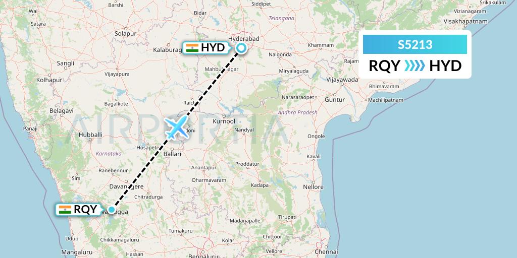 S5213 Star Air Flight Map: Bangalore to Hyderabad