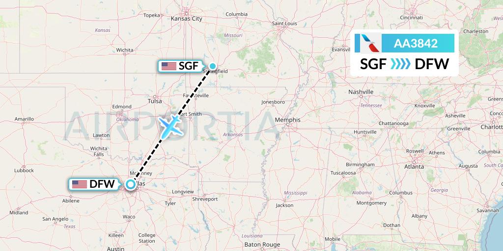 AA3842 American Airlines Flight Map: Springfield to Dallas