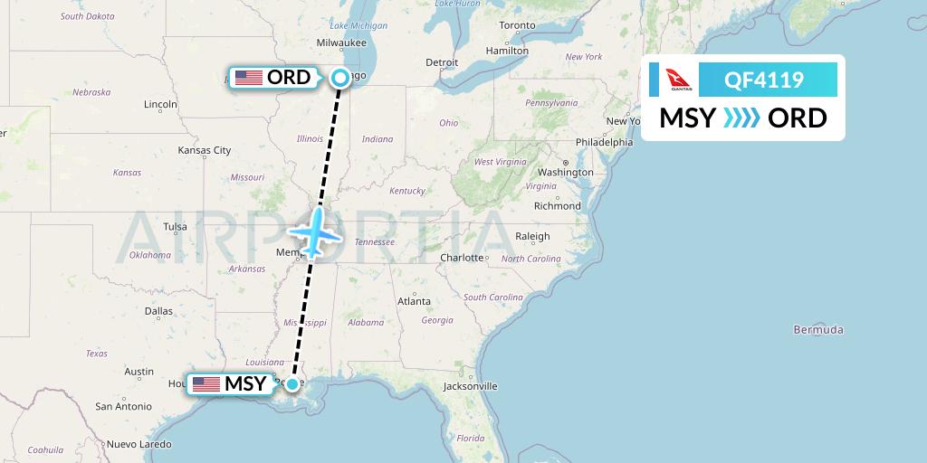 QF4119 Qantas Flight Map: New Orleans to Chicago