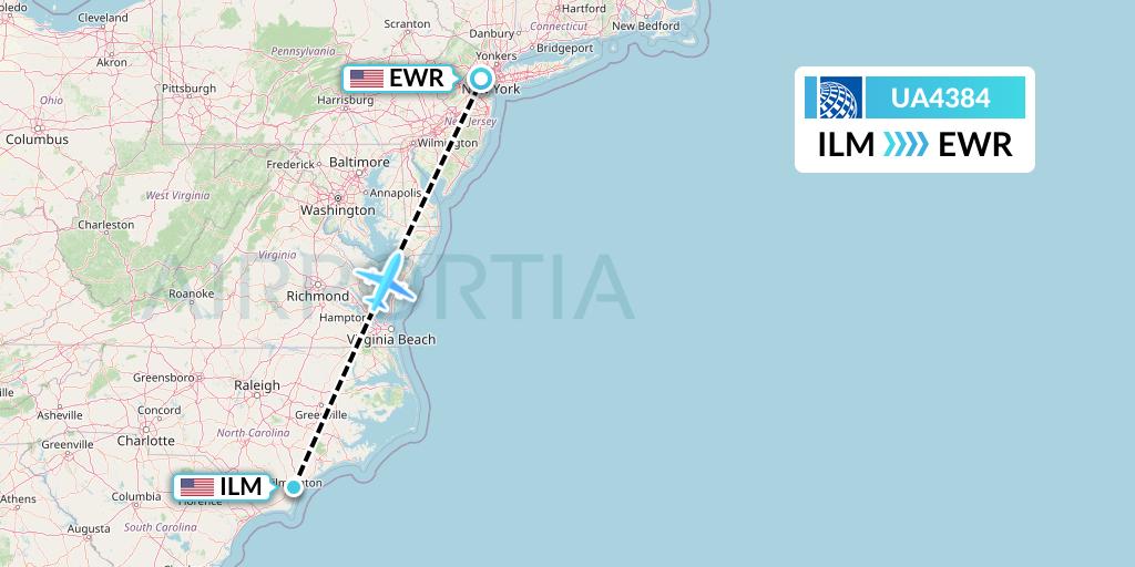 UA4384 United Airlines Flight Map: Wilmington to New York