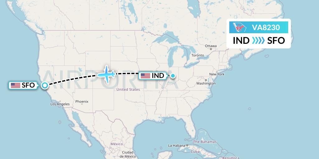 VA8230 Virgin Australia Flight Map: Indianapolis to San Francisco