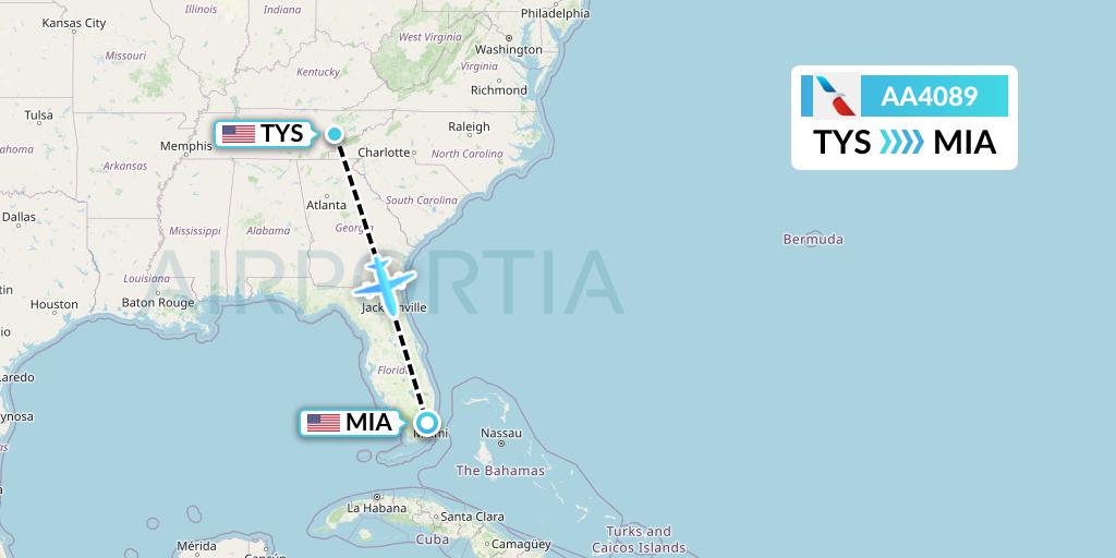 AA4089 American Airlines Flight Map: Knoxville to Miami
