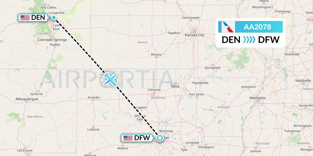 AA2078 American Airlines Flight Map: Denver to Dallas